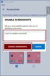 Disabling screenshots in windows step
